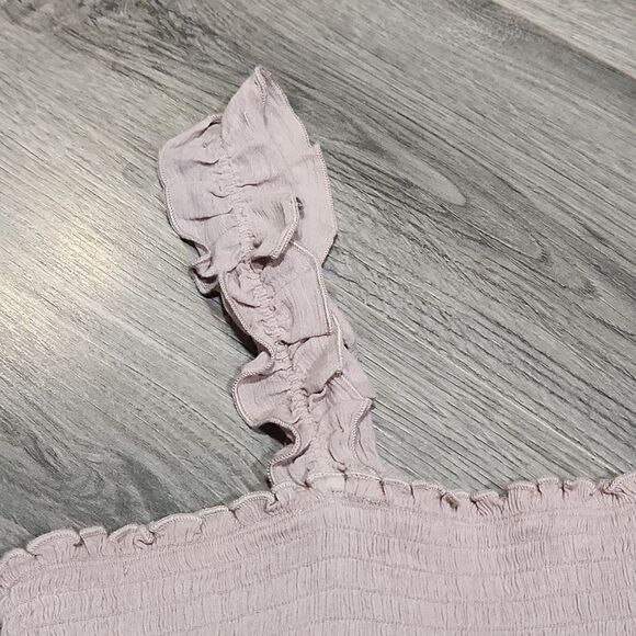 EUC Aerie Taupe Ruffle Rouched Stretch Crop Tank Top - Picture 3 of 5